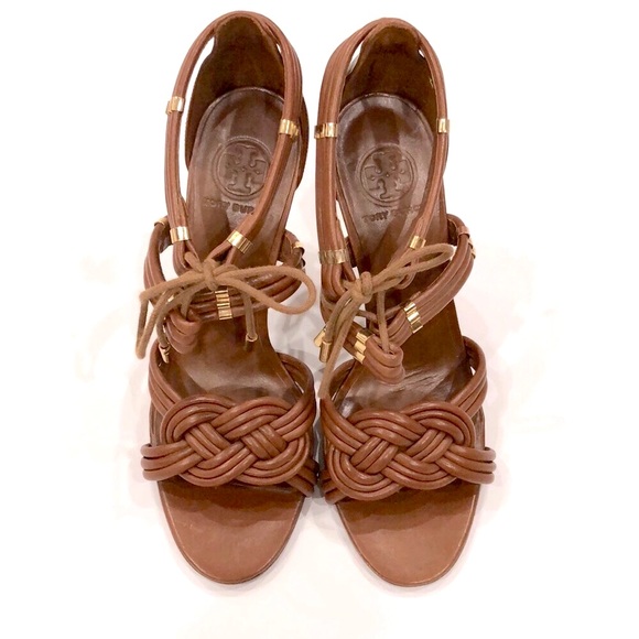 Tory Burch Audrianna Leather Lace Up Sandal Heels - Picture 3 of 11